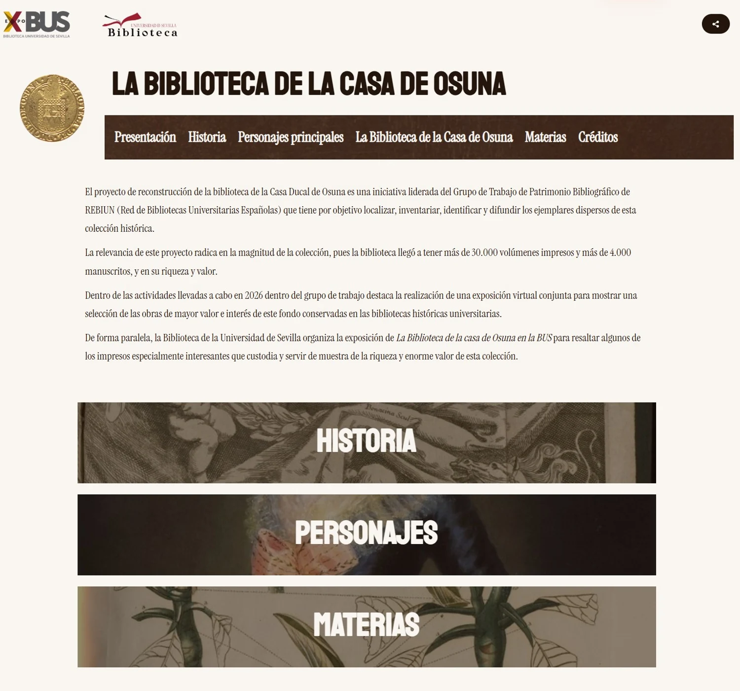Captura de la exposición de la Casa de Osuna, Biblioteca de la Universidad de Sevilla.